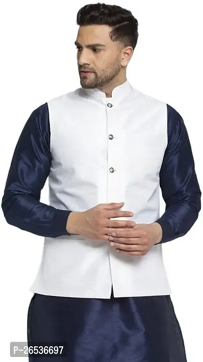 Reliable White Silk Solid Nehru Jacket For Men