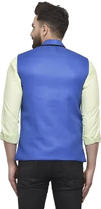 Reliable Blue Jute Blend Self Pattern Nehru Jacket For Men-thumb1