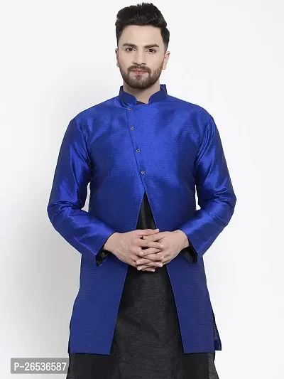 Reliable Blue Silk Printed Nehru Jacket For Men-thumb0