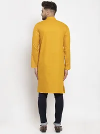 Reliable Yellow Cotton Blend Solid Knee Length Kurta For Men-thumb1