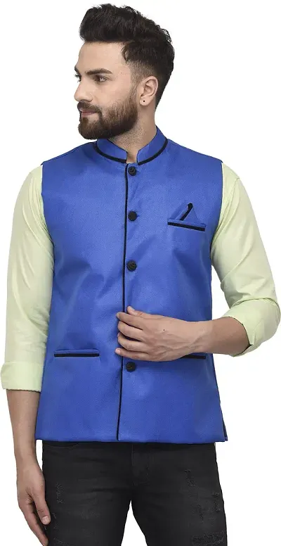 Reliable Jute Blend Self Pattern Nehru Jacket For Men