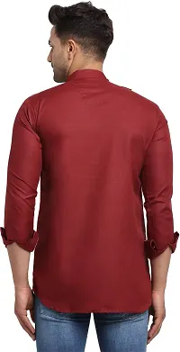 Reliable Maroon Cotton Blend Solid Hip Length Kurta For Men-thumb1