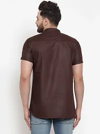 Reliable Brown Cotton Blend Solid Hip Length Kurta For Men-thumb1