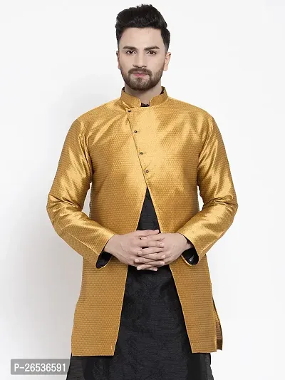 Reliable Golden Silk Printed Nehru Jacket For Men-thumb0