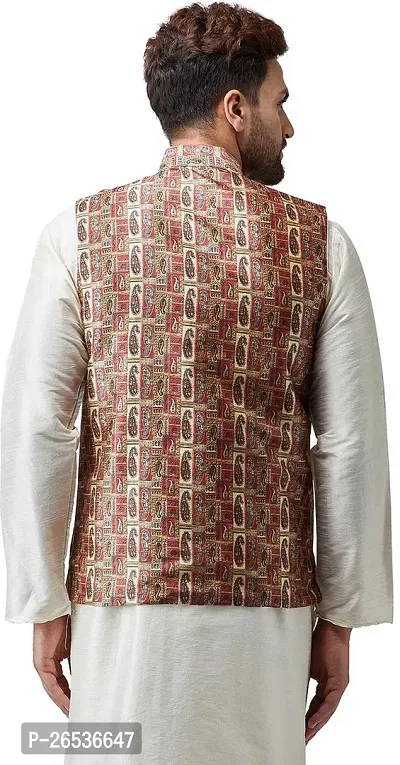 Reliable Multicoloured Silk Printed Nehru Jacket For Men-thumb2