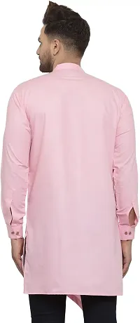 Reliable Pink Cotton Blend Solid Hip Length Kurta For Men-thumb1