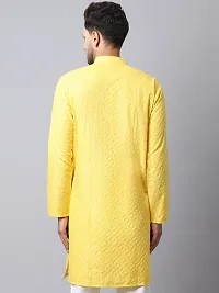 Reliable Yellow Cotton Blend Solid Knee Length Kurta For Men-thumb1