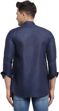 Reliable Navy Blue Cotton Blend Solid Hip Length Kurta For Men-thumb1