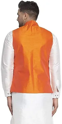 Reliable Orange Silk Solid Nehru Jacket For Men-thumb1