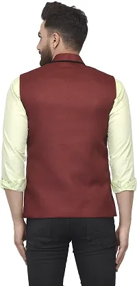 Reliable Maroon Jute Blend Self Pattern Nehru Jacket For Men-thumb1