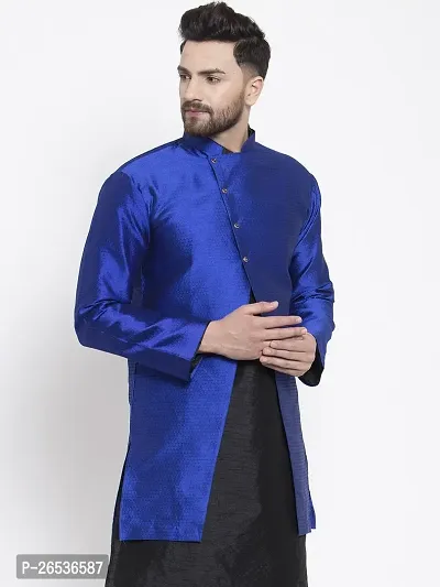 Reliable Blue Silk Printed Nehru Jacket For Men-thumb3