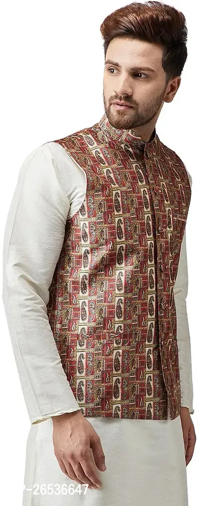 Reliable Multicoloured Silk Printed Nehru Jacket For Men-thumb3