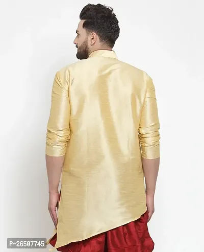 Reliable Golden Silk Blend Solid Hip Length Kurta For Men-thumb2