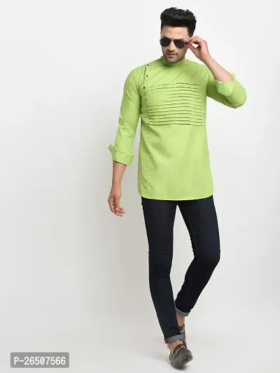 Reliable Green Cotton Blend Solid Hip Length Kurta For Men-thumb0