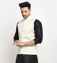 Reliable Beige Jacquard Woven Design Nehru Jacket For Men-thumb2
