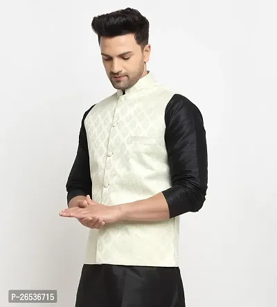 Reliable Beige Jacquard Woven Design Nehru Jacket For Men-thumb3