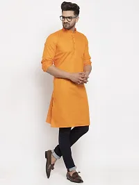 Reliable Orange Cotton Blend Solid Knee Length Kurta For Men-thumb3