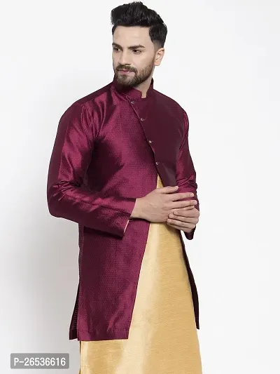 Reliable Maroon Silk Self Pattern Nehru Jacket For Men-thumb3