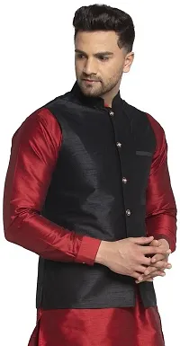 Reliable Black Silk Solid Nehru Jacket For Men-thumb2