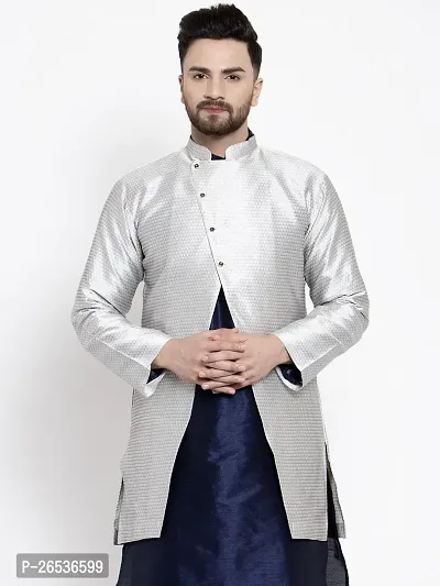 Reliable Silver Silk Printed Nehru Jacket For Men-thumb0