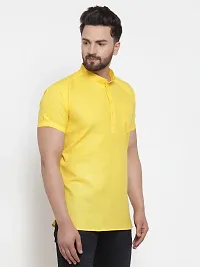 Reliable Yellow Cotton Blend Solid Hip Length Kurta For Men-thumb2