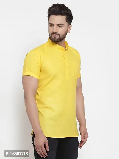 Reliable Yellow Cotton Blend Solid Hip Length Kurta For Men-thumb3