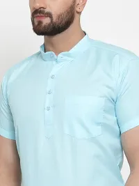 Reliable Blue Cotton Blend Solid Hip Length Kurta For Men-thumb3