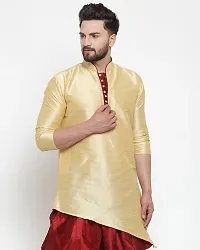 Reliable Golden Silk Blend Solid Hip Length Kurta For Men-thumb2