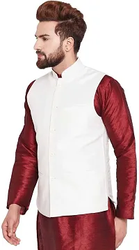 Reliable White Silk Solid Nehru Jacket For Men-thumb2