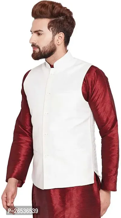 Reliable White Silk Solid Nehru Jacket For Men-thumb3