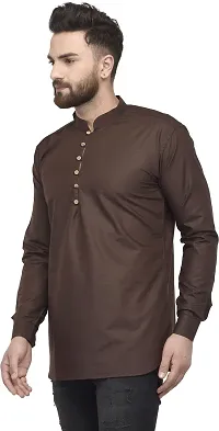 Reliable Brown Cotton Blend Solid Hip Length Kurta For Men-thumb3