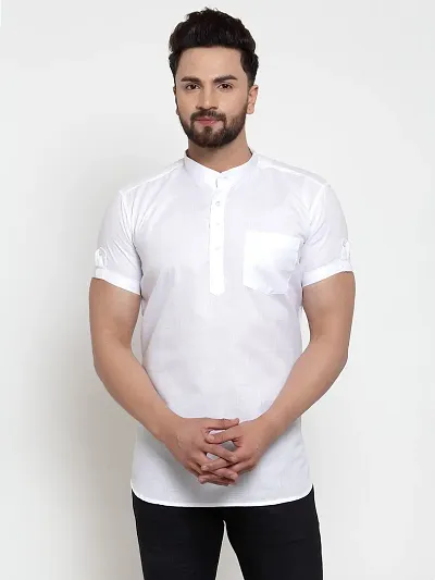 Reliable Blend Solid Hip Length Kurta For Men