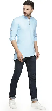 Reliable Blue Cotton Blend Solid Hip Length Kurta For Men-thumb1