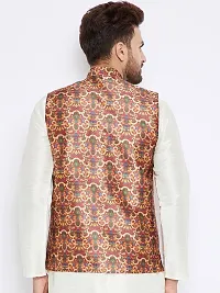 Reliable Brown Silk Blend Printed Nehru Jacket For Men-thumb1