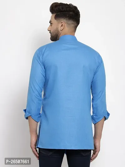 Reliable Blue Cotton Blend Solid Short Length Kurta For Men-thumb2