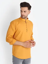 Reliable Yellow Cotton Blend Solid Hip Length Kurta For Men-thumb2