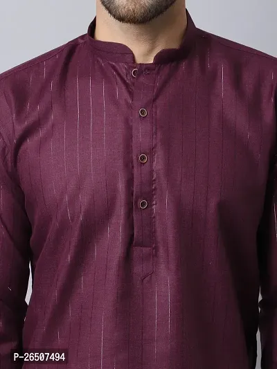 Reliable Purple Cotton Blend Solid Short Length Kurta For Men-thumb4