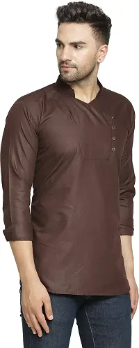 Reliable Brown Cotton Blend Solid Hip Length Kurta For Men-thumb2