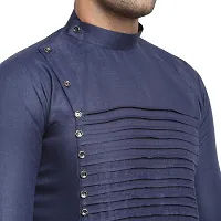 Reliable Navy Blue Cotton Blend Solid Hip Length Kurta For Men-thumb3