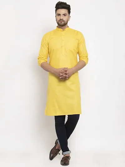 Reliable Blend Solid Knee Length Kurta For Men