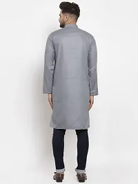 Reliable Grey Cotton Blend Solid Knee Length Kurta For Men-thumb1