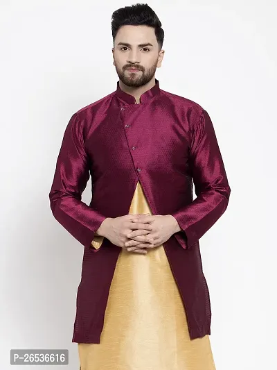 Reliable Maroon Silk Self Pattern Nehru Jacket For Men-thumb0
