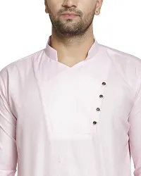 Reliable Pink Cotton Blend Solid Hip Length Kurta For Men-thumb3