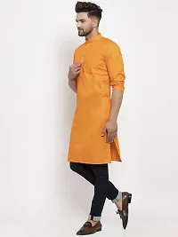 Reliable Orange Cotton Blend Solid Knee Length Kurta For Men-thumb2