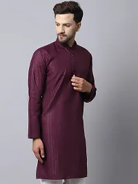 Reliable Purple Cotton Blend Solid Short Length Kurta For Men-thumb2