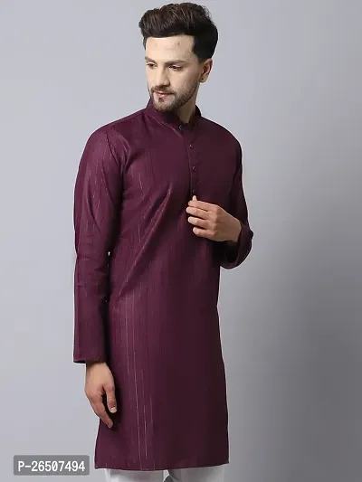 Reliable Purple Cotton Blend Solid Short Length Kurta For Men-thumb3