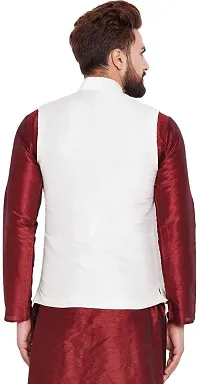 Reliable White Silk Solid Nehru Jacket For Men-thumb1