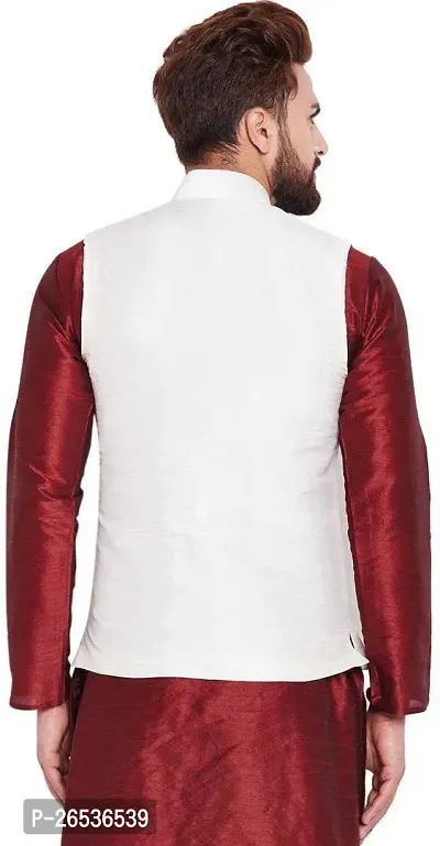 Reliable White Silk Solid Nehru Jacket For Men-thumb2