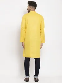 Reliable Yellow Cotton Blend Solid Knee Length Kurta For Men-thumb1