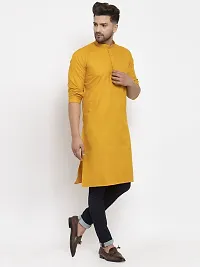 Reliable Yellow Cotton Blend Solid Knee Length Kurta For Men-thumb2